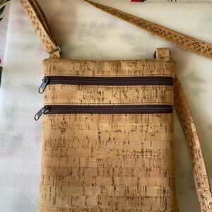 Unique Soft Cork Crossbody Bag with Double Zipper like new.